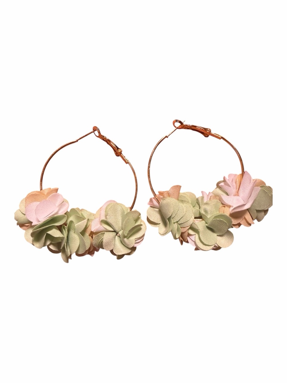 Floral Hoop Earrings - Pink & Sage Fabric Bloom Hoops